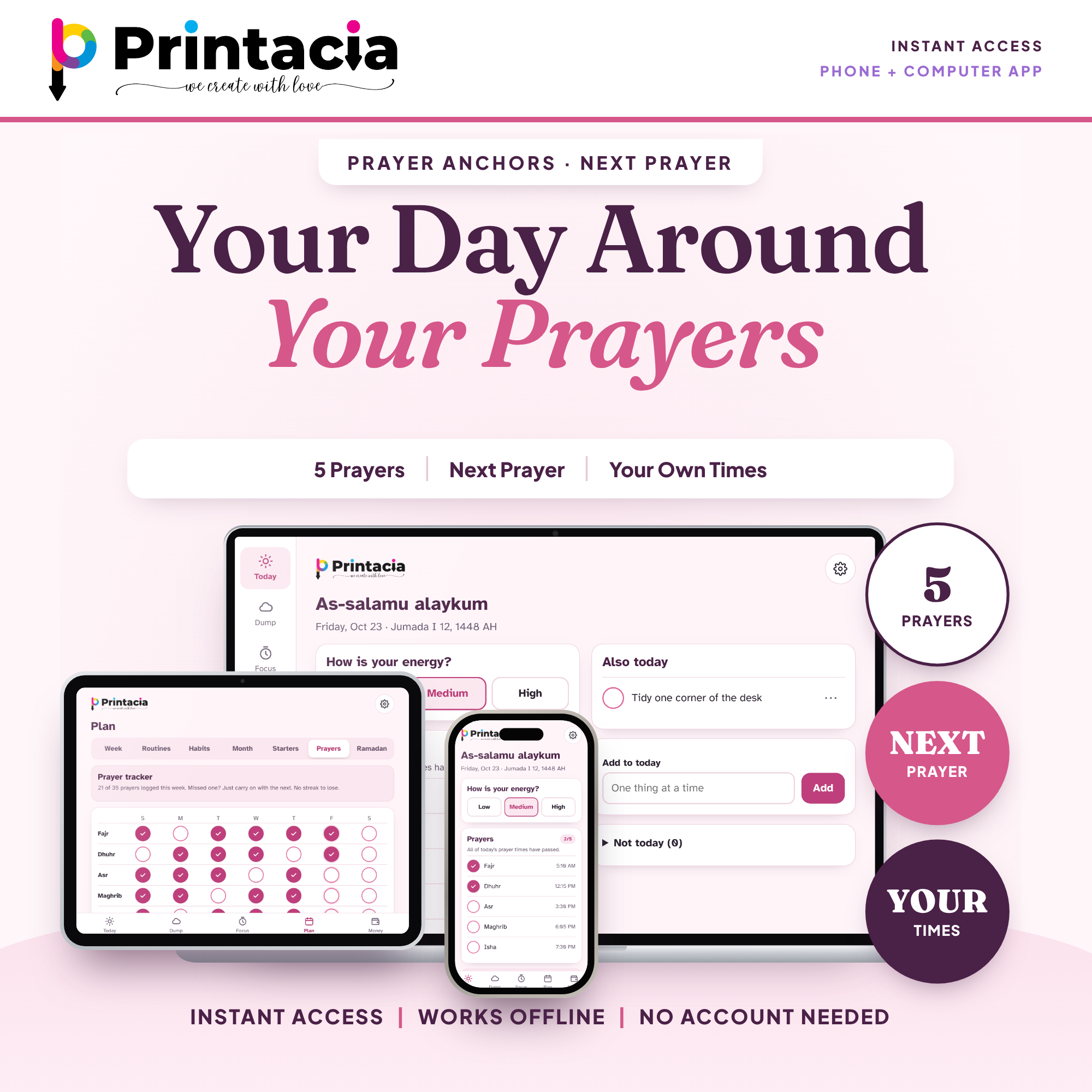 Islamic ADHD Planner App | Muslim Daily Planner with Prayer Tracker, Ramadan 2027 & Budget | iPhone, Android, and PC