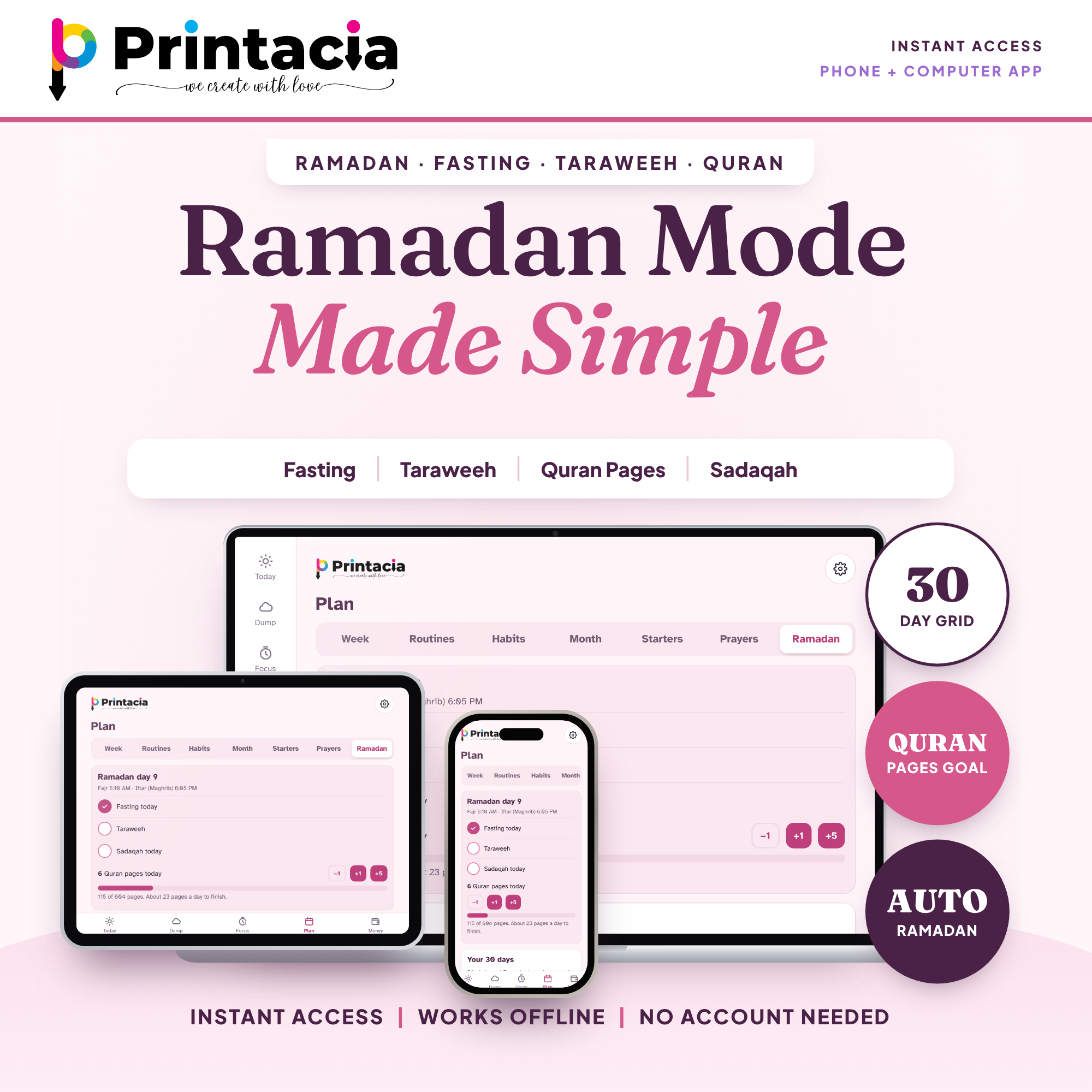 Islamic ADHD Planner App | Muslim Daily Planner with Prayer Tracker, Ramadan 2027 & Budget | iPhone, Android, and PC